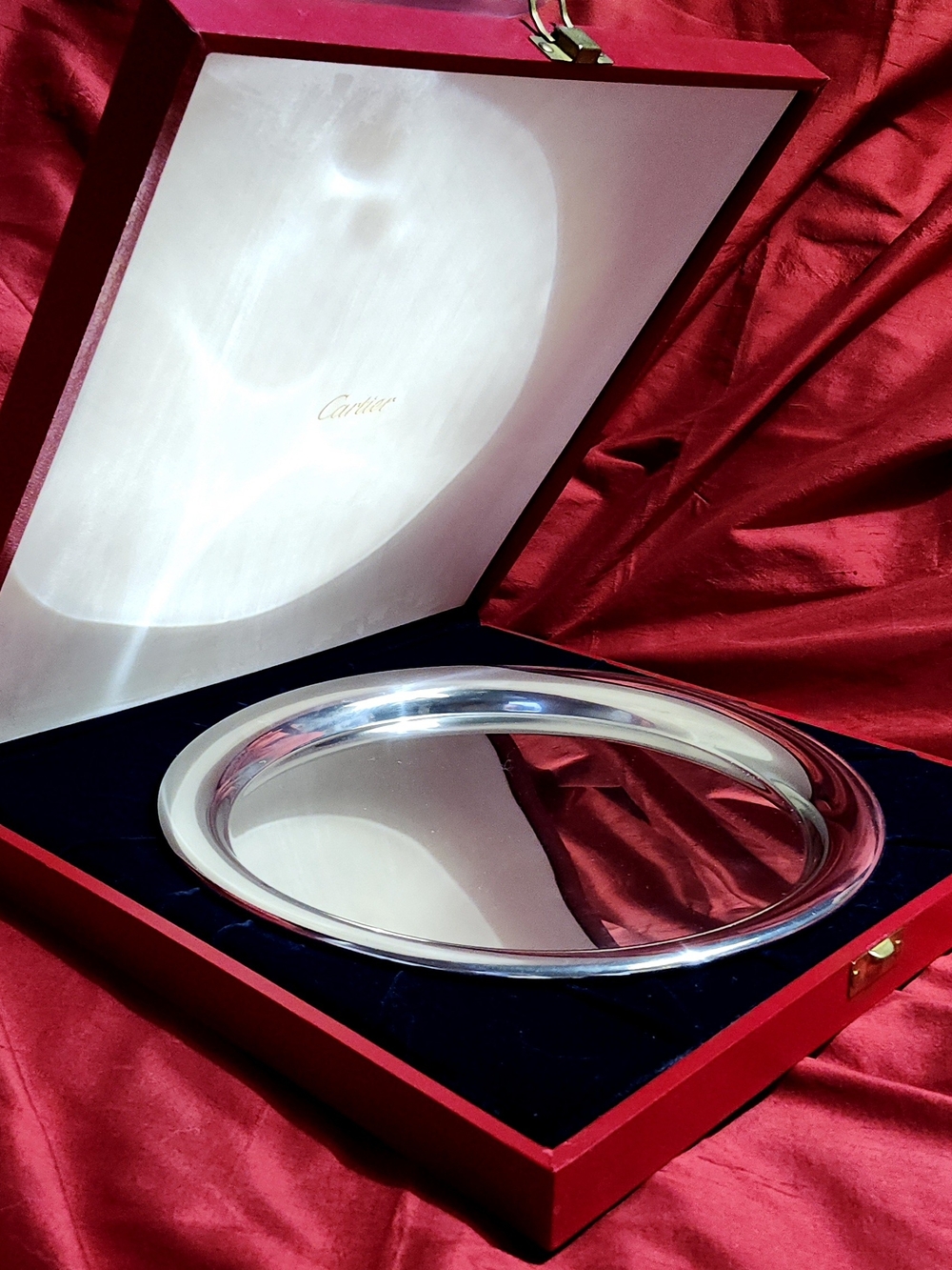 Cartier Silver Serving Platter Tray Or Charger Plate Pewter Vintage In Box
